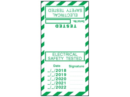 Electrical safety tested, tested date cable wrap label.