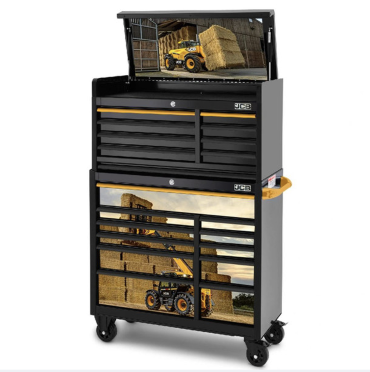 JCB 42’’ Roller Cabinet And Top Tool Chest Stack With Telehandler Loader Wrap 