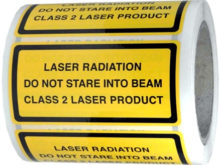 Laser radiation do not stare into the beam, class 2 laser equipment warning safety label.