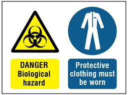 Danger biological hazard, protective clothing must be worn safety sign.