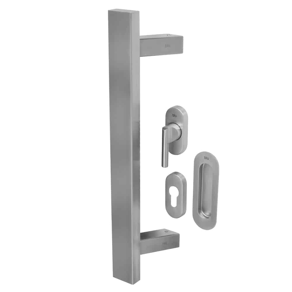 UK Suppliers Of KM856 BLU 316 Stainless Steel Offset Rectangular ‘T’ Bar & Flush Pull Handle For Straight Slide Door