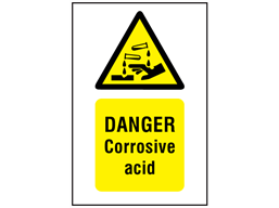 Danger corrosive acid symbol and text safety sign.