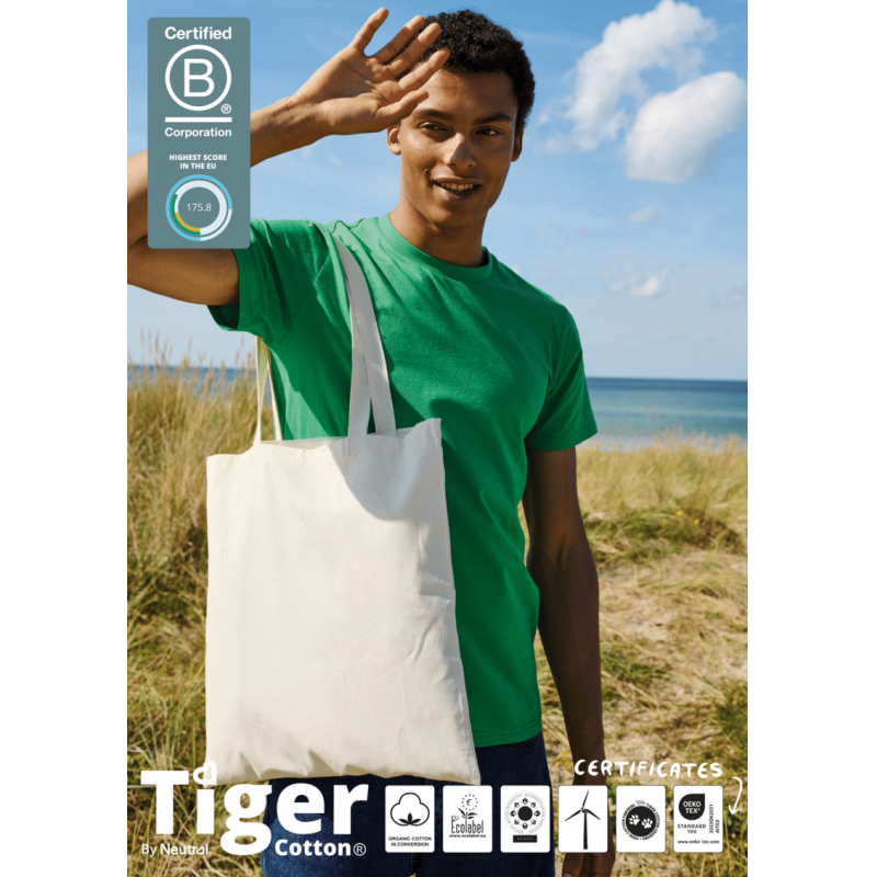 Neutral Tiger Cotton Organic in Conversion Shopping Bag, Long Handles
