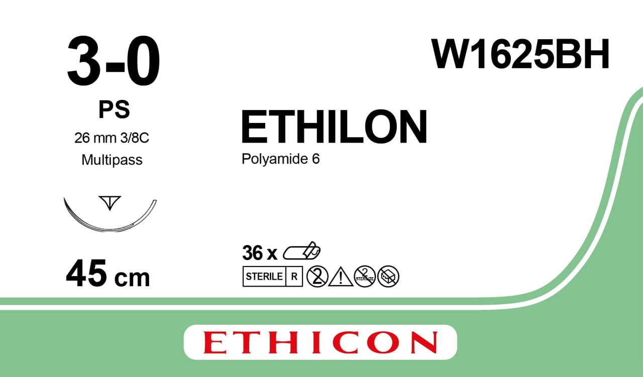 Ethicon ETHILON black USP 3-0 45cm Reverse Cutting Prime 26mm 3/8C (W1625BH)