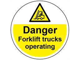 Danger fork lift trucks operating symbol and text floor graphic marker.