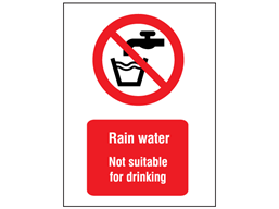 Rain water not suitable for drinking symbol and text safety sign.