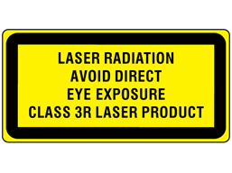 Laser radiation avoid direct eye exposure, class 3R laser equipment warning safety label.