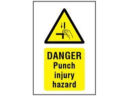 Danger Punch injury hazard symbol and text safety sign.