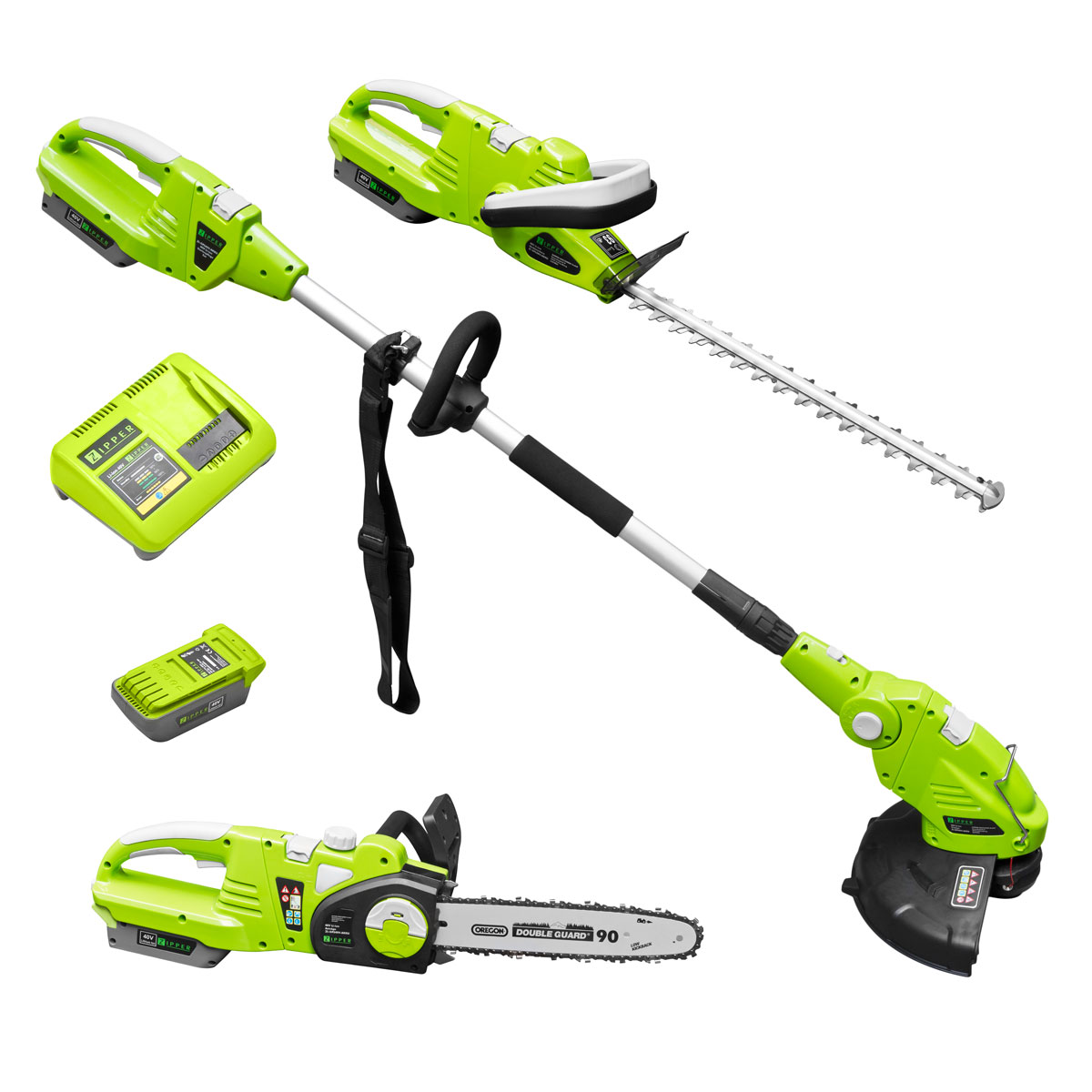 Zipper ZI-GPS40V Cordless Garden Set Chainsaw Strimmer Hedge Cutter