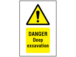 Danger, Deep excavation symbol and text safety sign.