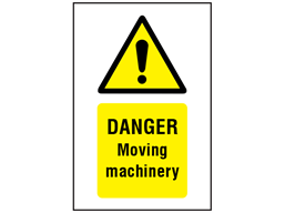 Danger Moving machinery symbol and text safety sign.