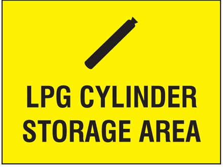 LPG cylinder storage area symbol and text sign.