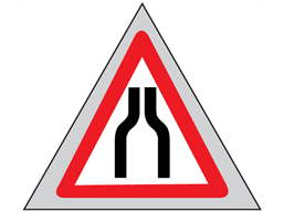 Road ahead narrows on both sides roll up road sign