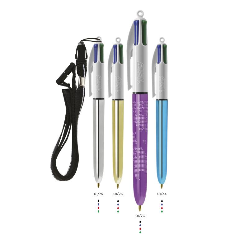 BIC® 4 Colours Shine ballpen + Lanyard Laser Engraving 360