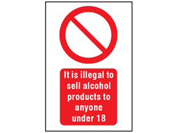 It is illegal to sell alcohol products to anyone under 18 symbol and text safety sign.