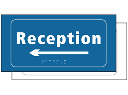 Reception, arrow left sign.