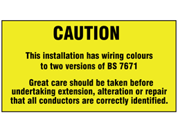 Distribution board BS 7671 label