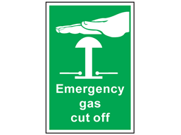 Emergency gas cut off symbol and text safety sign.