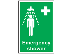 Emergency shower symbol and text sign.