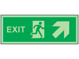 Exit, arrow diagonal facing the right and up photoluminescent safety sign