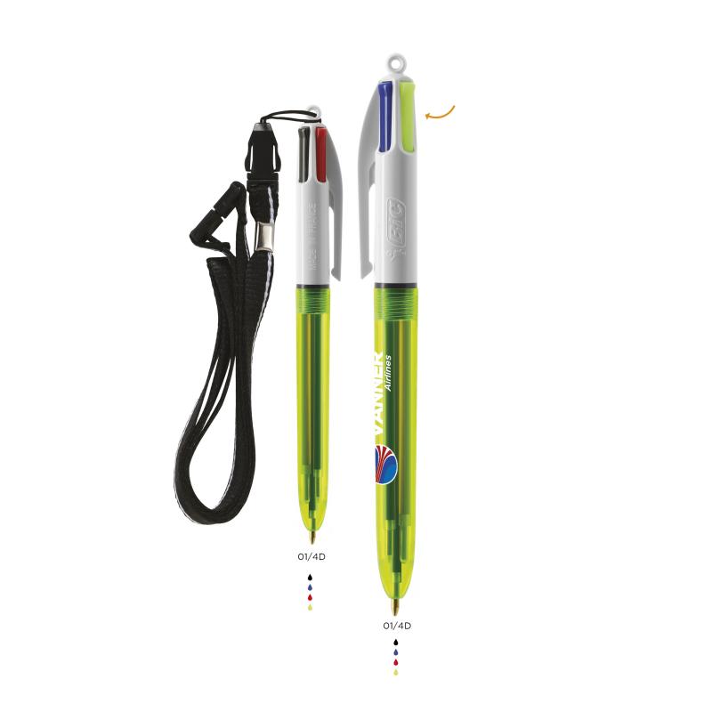 BIC® 4 Colours Fluo ballpen + lanyard BritePix™