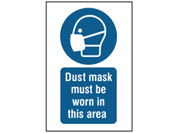 Dust mask must be worn in this area symbol and text safety sign.