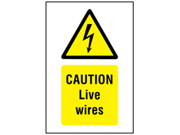 Danger Live wires symbol and text safety sign.