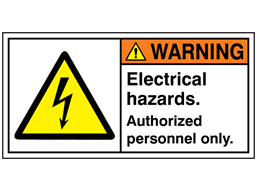 Electrical hazards. Authorised personnel only label