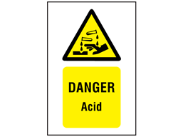 Danger acid symbol and text safety sign.