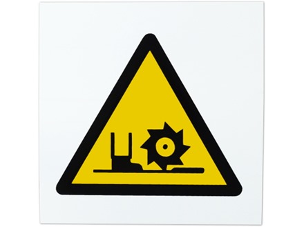 Rotating cutter or blade symbol safety sign.