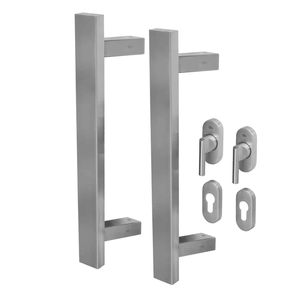 UK Suppliers Of KM856 BLU 316 Stainless Steel Offset Rectangular ‘T’ Bar Handle For Straight Slide Doors – Back To Back Kit