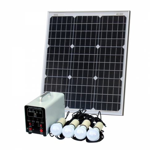 Off-Grid Solar Lighting System With 50W Solar Panel, 4 Led Lights, Solar Charge Controller And Lithium Battery