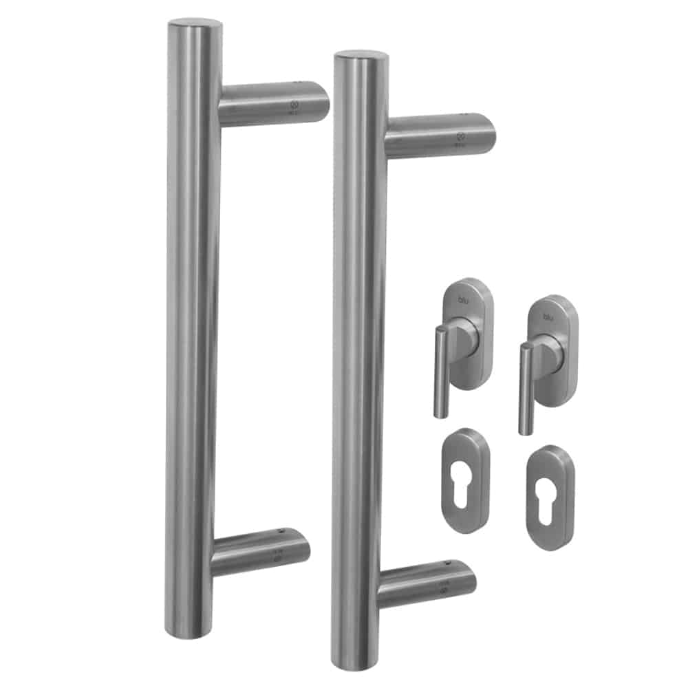 UK Suppliers Of KM850 BLU 316 Stainless Steel Offset Round ‘T’ Bar Handle (For Straight Slide Doors)