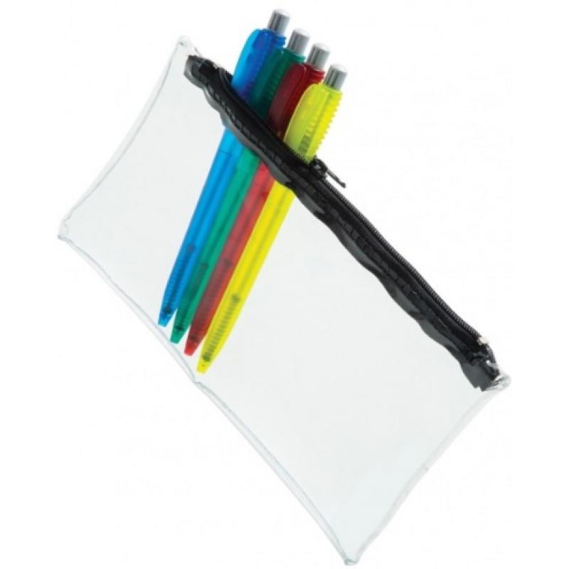 PVC Pencil Case - Clear (Black Zip)