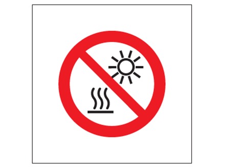 Do not expose to direct sunlight or hot surface symbol safety sign.