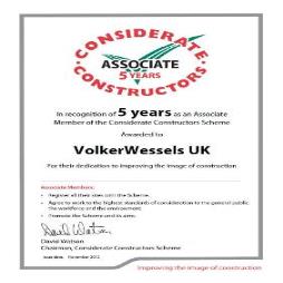 VolkerWessels UK  Gains  A Considerate Constructors Scheme Longevity Award