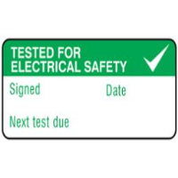 Tested for Electrical Safety, Next Test Due Label Equipment Label