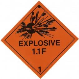 Hazard Label 100mmx100mm Class 1 Explosive 1.1F Rolls of 250 (Code V1.1F)