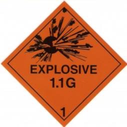 Hazard Label 100mmx100mm Class 1 Explosive 1.1G Rolls of 250 (Code V1.1G)