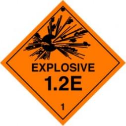 Hazard Label 100mmx100mm Class 1 Explosive 1.2E Rolls of 250 (Code V1.2E)