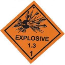 Hazard Label 100mmx100mm Class 1 Explosive 1.3 Rolls of 250 (Code V1.3)