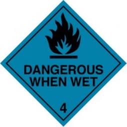 Hazard Label 100mmx100mm Class 4 Dangerous When Wet 4.3 Rolls of 250 (Code V4.3)