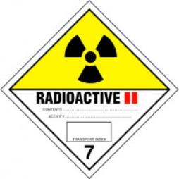 Hazard Label 100mmx100mm Class 7 Radioactive 7 II (7.2) Rolls of 250 (Code V7.2)