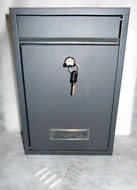 Modern GREY Steel Locking Wall Mounted Metal Letter Post Box 2 x Keys