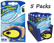 5 PACK Sellotape On-Hand Dispenser x 5 & Crystal Clear Refill Tape 18mm x 15m