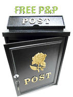 GOLD ROSE Cast Aluminium Locking Metal Letter Post Box & Keys Hand Painted