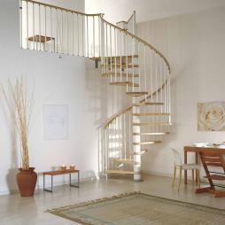 Arke KLAN White / Light Beech Spiral Staircase & Side Balustrade