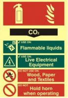 Photo luminescent  Fire Extinguisher Co2 Notice Sign
