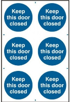 Keep This Door Closed Sign 6 Per Sheet