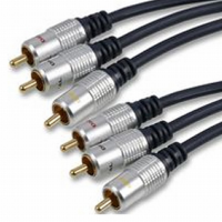 Pure OFC HQ 3 x Phono Plugs to Plugs Composite + Audio Cable GOLD  1m